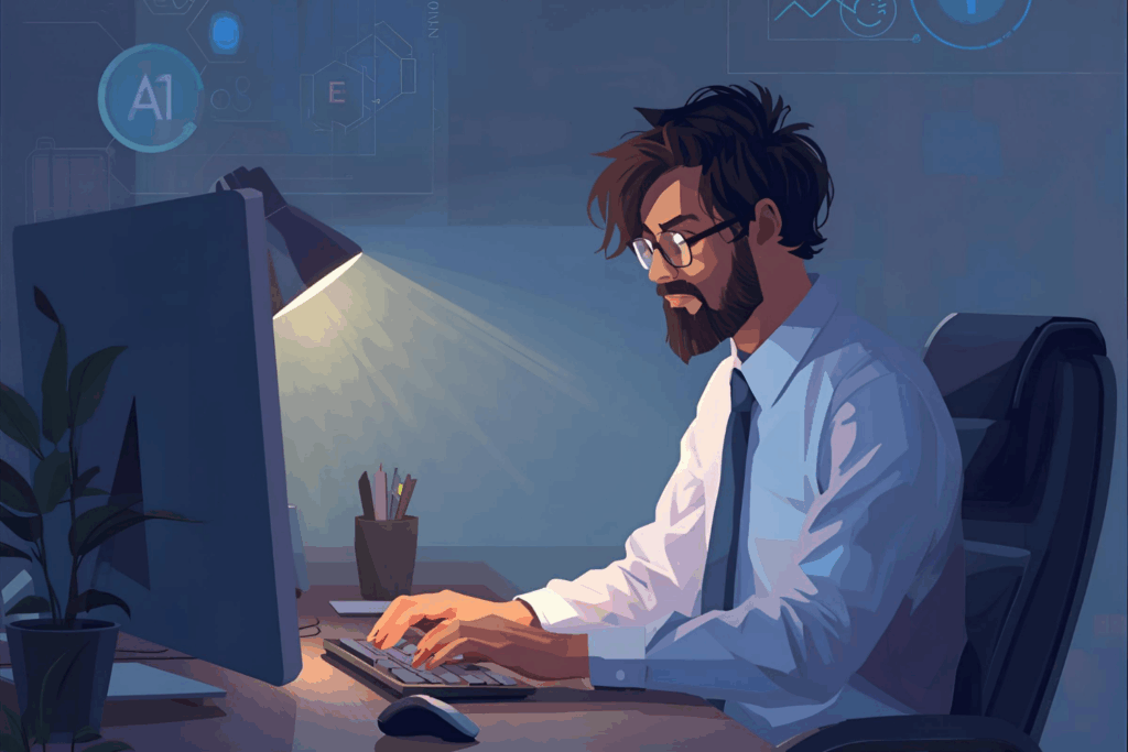 Férfi számítógép előtt dolgozik – AI eszközök használata nem túl bonyolult
